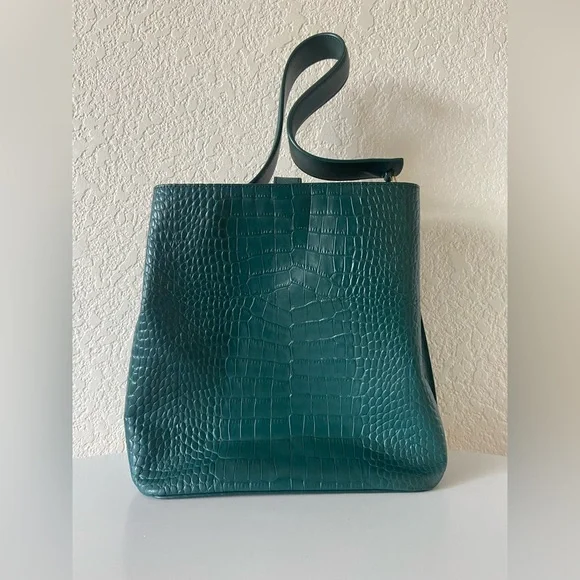 Nordstom Laura Croc Embossed Green Leather Handbag - Picture 2 of 9
